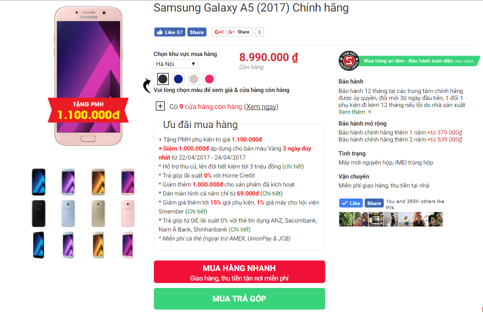 Galaxy A5 2017 Chính hãng Mới Giá Rẻ hơn
