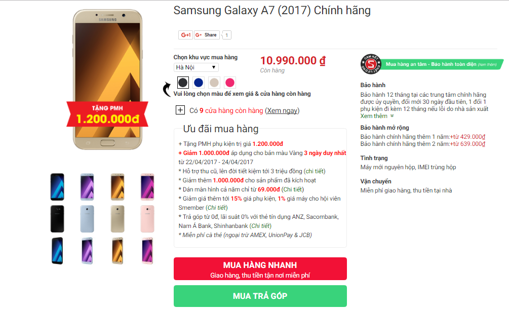 Samsung Galaxy A7 chính hãng 2017 Giá Rẻ hơn