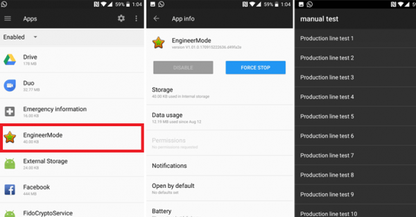 Ứng dụng EngineerMode được cài sẵn trên các thiết bị OnePlus
