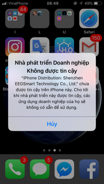 Một thông báo sẽ xuất hiện yêu cầu bạn xác nhận ứng dụng