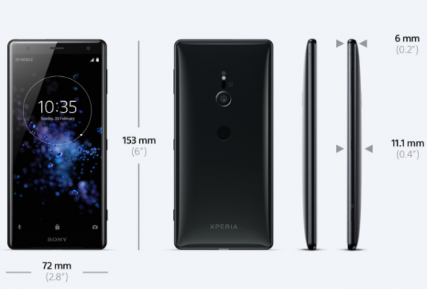 Chi tiết kích thước của Sony Xperia XZ2