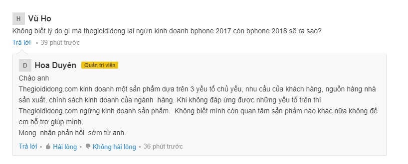 Lý do mà Thế Giới Di Động đưa ra khi ngừng kinh doanh Bphone 2 là do không đáp ứng được các yếu tố mà đại lý này đưa ra