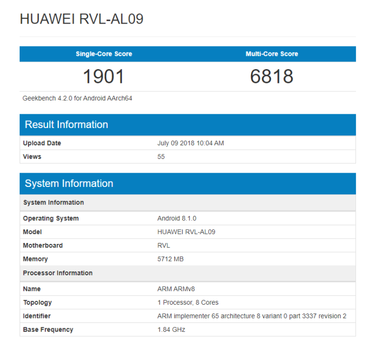 Điểm hiệu năng của Honor Note 10 trên Geekbench