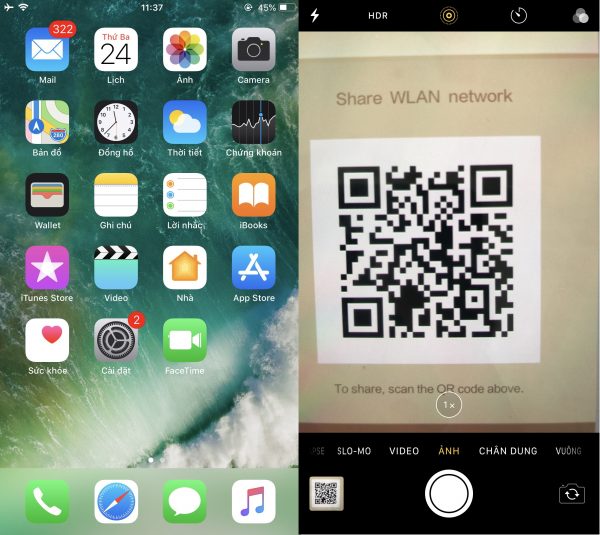 Di chuyển máy ảnh đến gần mã QR được in ở đâu đó trên mặt sau của modem
