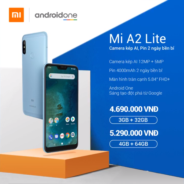 Giá bán cụ thể của Mi A2 Lite tại thị trường Việt Nam cho từng phiên bản bộ nhớ