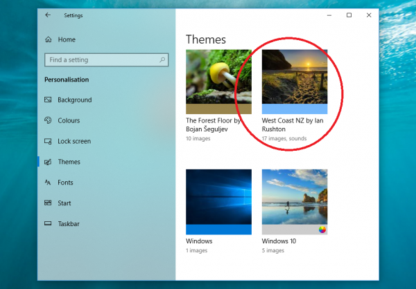 Tải theme chứa âm thanh từ Windows Store