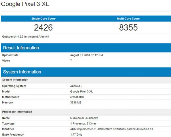 Lộ diện thông số cấu hình của Pixel 3 XL: Snapdragon 845, 4GB RAM và Android P