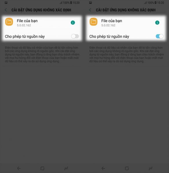 Cho phép cài đặt File từ nguồn này