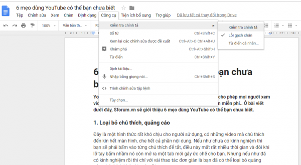 Cách kiểm tra chính tả trên Google Docs vô cùng đơn giản