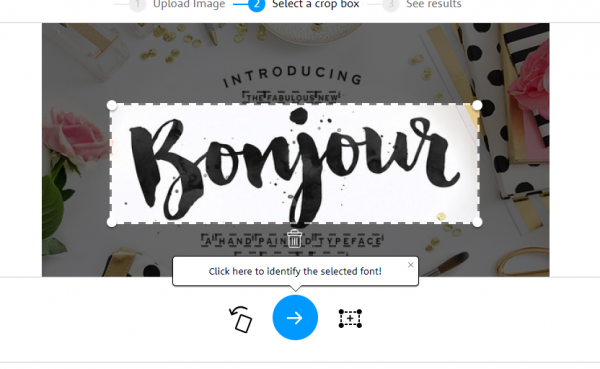 Kéo chọn phần chữ mà bạn muốn tìm font rồi Click vào mũi tên để bắt đầu.