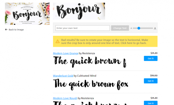 Kết quả trả về là các font chữ tương tự hoặc giống với font chữ bạn đang tìm kiếm.
