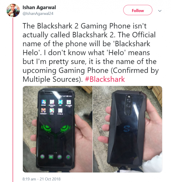 Xiaomi Black Shark 2 có thể sẽ được gọi là Black Shark Helo