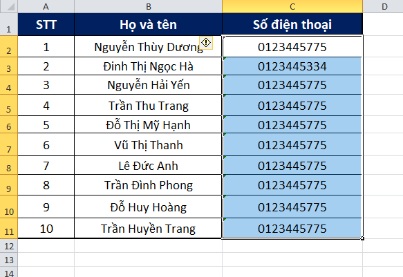 Quay trở lại và ghi dãy số vào Excel, số 0 sẽ không mất đi như trước.