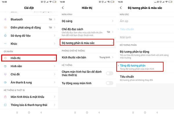 Điều chỉnh độ tương phản cho Android.