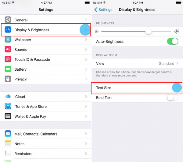 Điều chỉnh cỡ chữ cho iOS.
