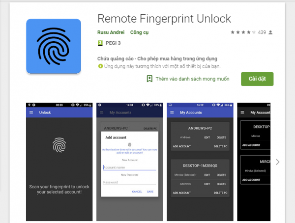Cài đặt ứng dụng Remote Fingerprint Unlock cho thiết bị Android.