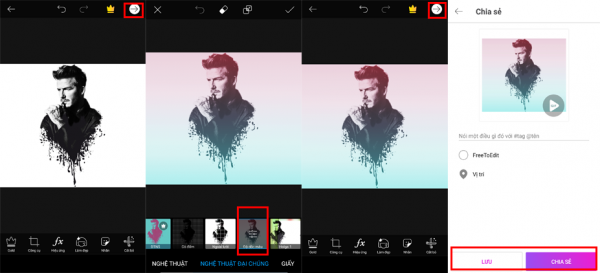 Chọn Fx rồi chọn một bộ lọc màu để hoàn tất quá trình tạo Avatar bằng ứng dụng PicsArt.