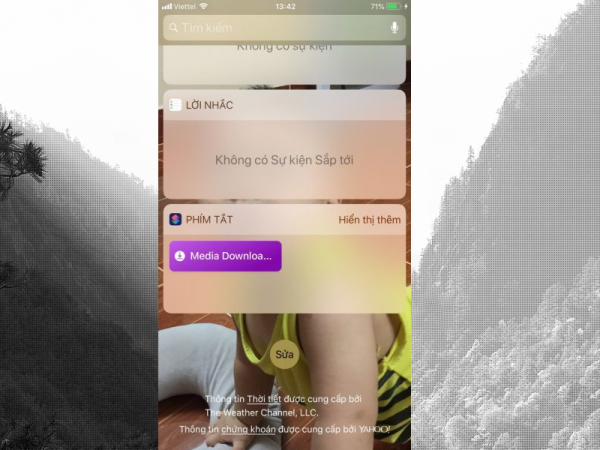 Quay trở lại giao diện chính mở trang widget sẽ thấy ứng dụng Siri Shortcuts.