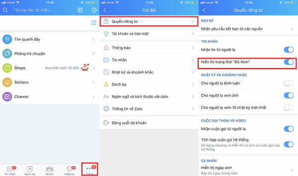 Tắt thông báo “đã xem”.