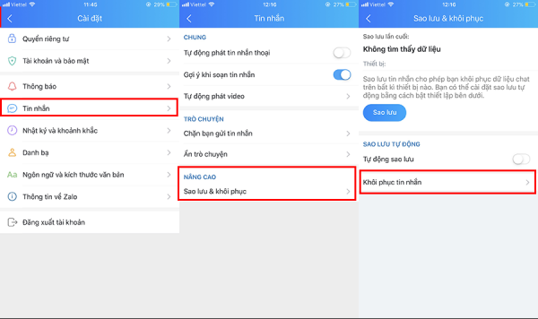 Khôi phục tin nhắn trong Zalo.
