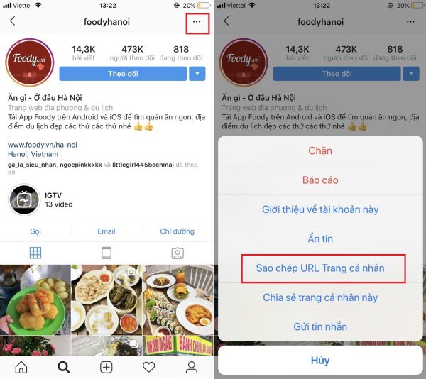 Truy cập hồ sơ Instagram của bạn để sao chép URL hồ sơ.