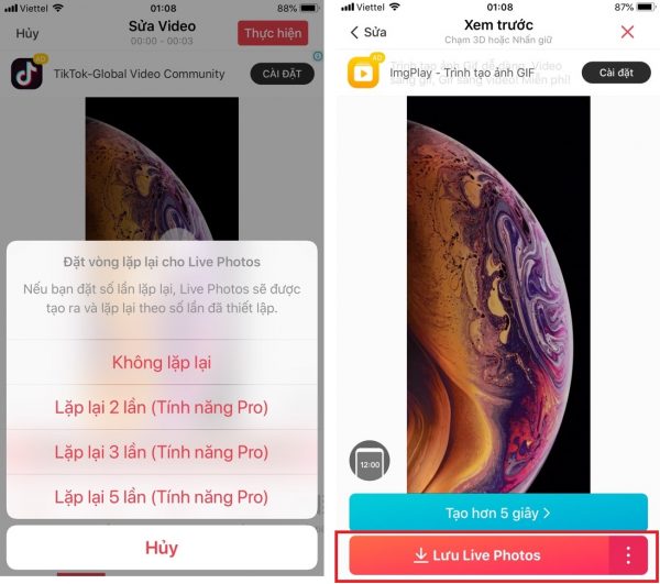 Chọn Live Photo Loop. Sau đó bấm Save Live Photos để lưu tệp.