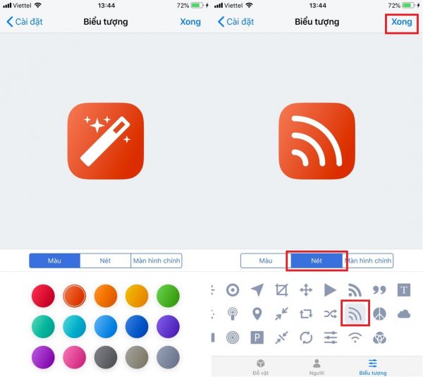 Đổi biểu tượng cho phím tắt WiFi.
