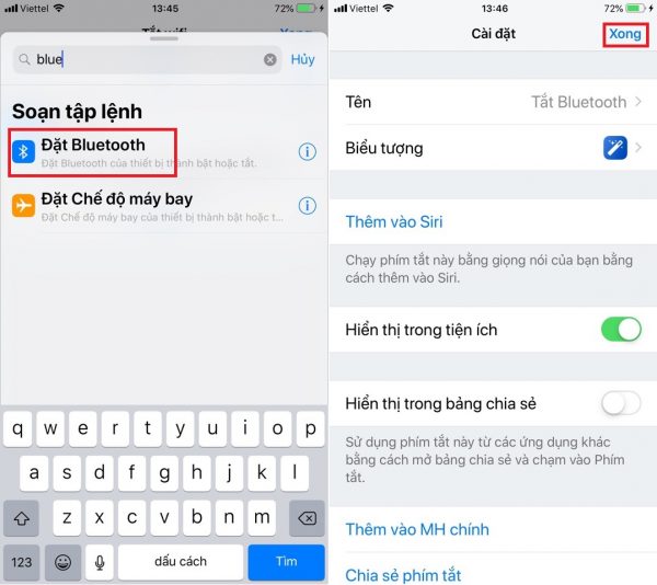 Thực hiện những bước trên với Bluetooth để tạo phím tắt.