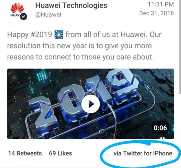 Huawei bị phát hiện chúc mừng năm mới thông qua một chiếc iPhone