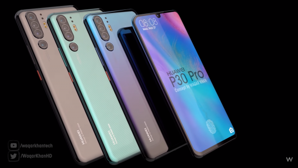 Cùng ngắm bộ ảnh render của Huawei P30 Pro với màn hình giọt nước và cụm 4 camera sau 