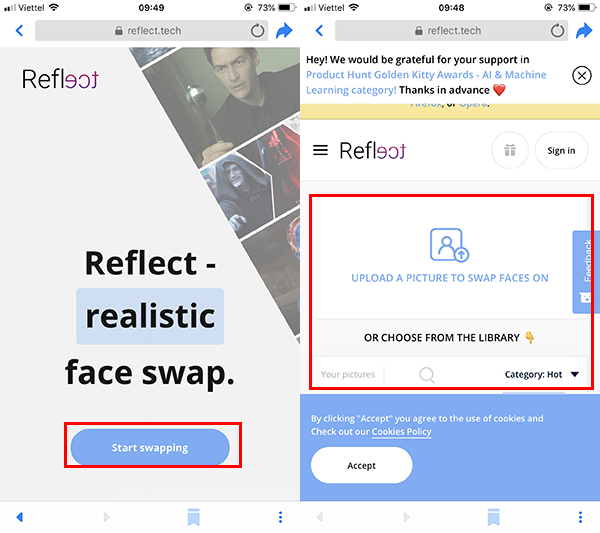 Truy cập vào Reflect Faceswap trên smartphone của bạn.