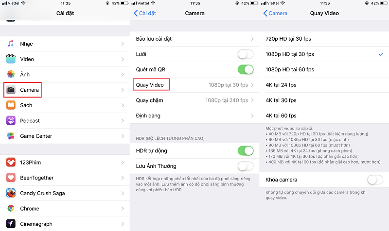 Giới hạn chất lượng ảnh và video.