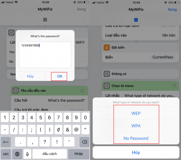 Nhập mật khẩu WiFi muốn lưu và chọn loại bảo mật cho WiFi đó.