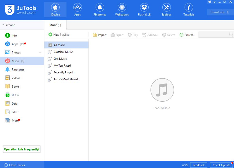 Truy cập vào giao diện giao diện phần mềm 3uTools và chọn Âm nhạc.