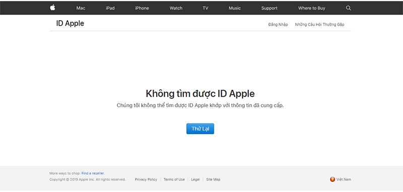 Nếu nhập sai thông tin, bạn sẽ không nhận được ID Apple của mình.