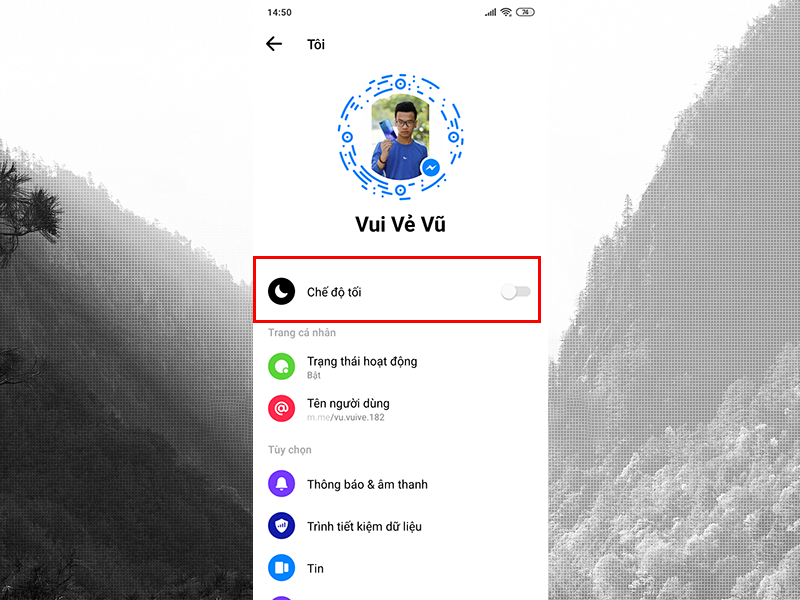 Sau khi kích hoạt thành công chế độ darkmode, bạn có thể lựa chọn bật/tắt tính năng bất khi nào bạn muốn với thao tác cực kì dễ dàng.