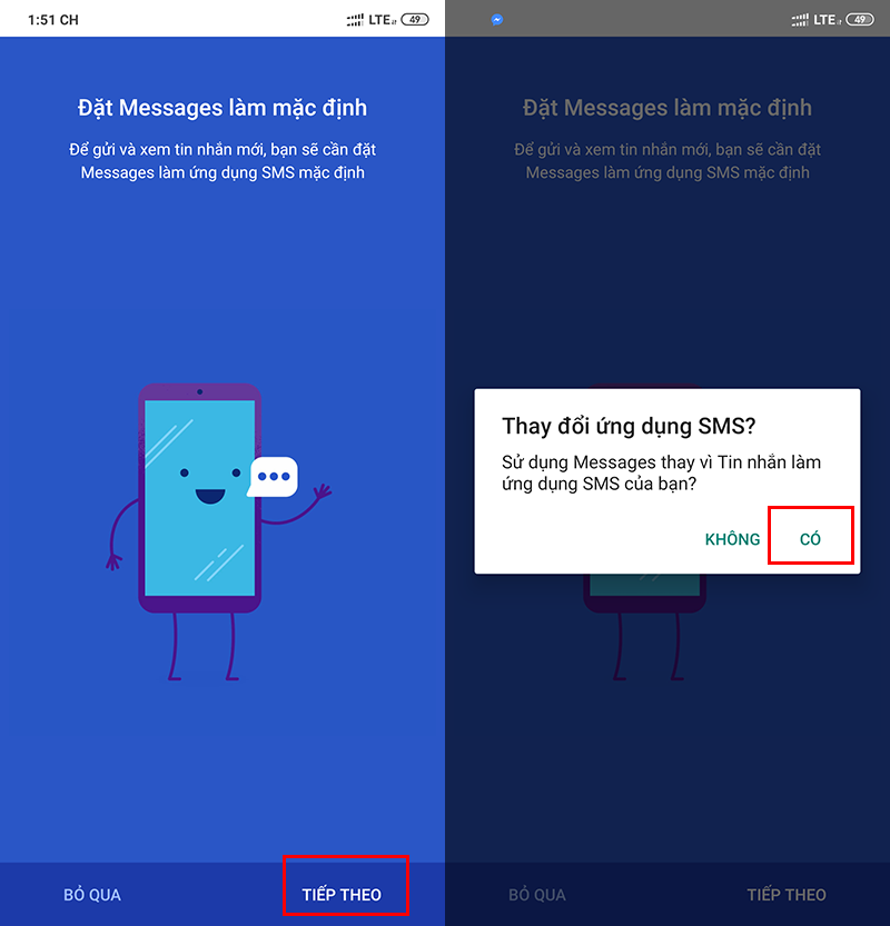 Sau khi cài đặt xong, bạn cần thiết lập Google Message thành ứng dụng SMS thay vì ứng dụng Tin nhắn ở smartphone Android của bạn.