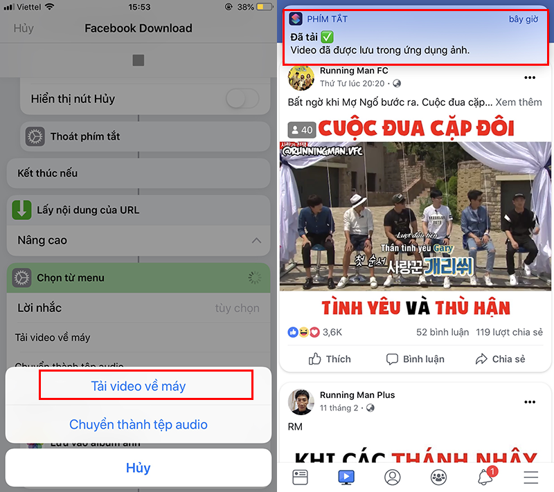  Ngay sau khi tải video thành công bạn sẽ nhận được thông báo.