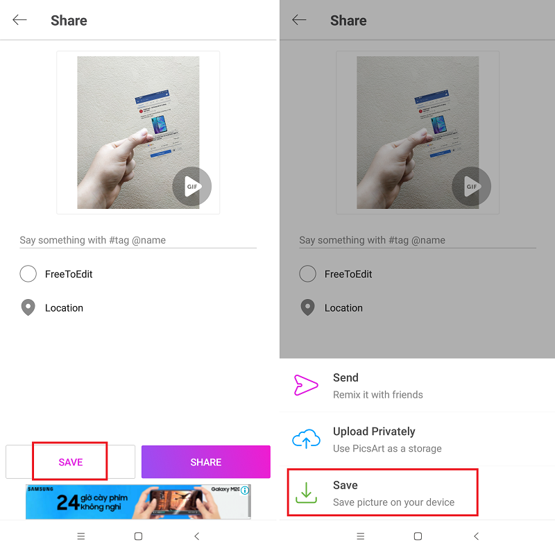  Bấm vào Lưu hình ảnh (Save) và chọn Lưu vào thiết bị (Save picture on your device).
