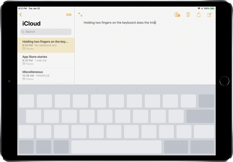 Mẹo cho iPad: Biến bàn phím thành trackpad.