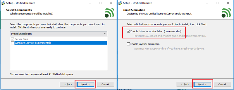 Tiếp tục nhấn vào Next > chọn Enable driver input simulation > Next.