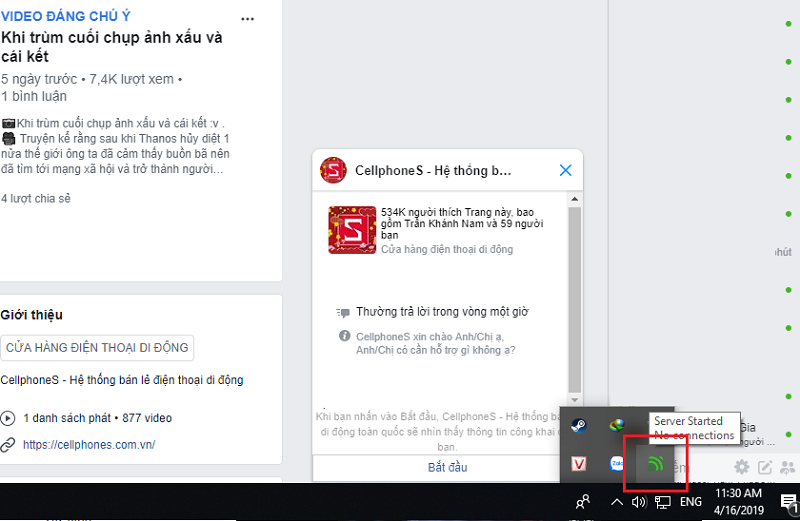 Sau khi quá trình cài đặt hoàn tất, máy tính của bạn sẽ hiện lên icon của phần mềm với trạng thái Server Started/No connections. 