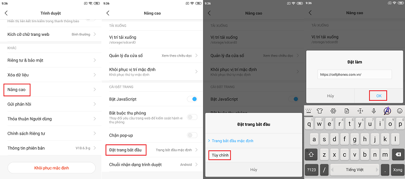 Thay đổi trang web nào mà bạn thích, cài đặt này sẽ vô hiệu hóa luôn trang chủ mặc định vốn có nhiều nội dung quảng cáo.