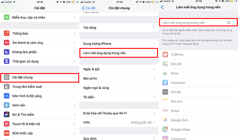 Tắt tính năng làm mới ứng dụng nền để tiết kiệm 3G/4G