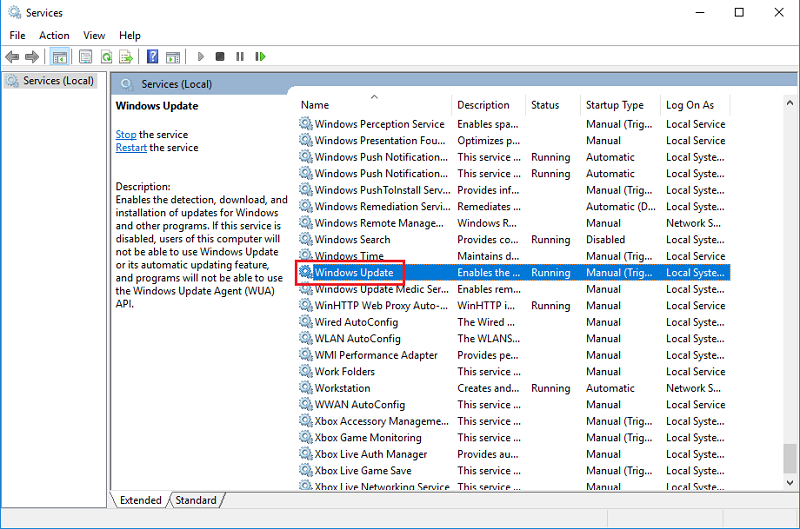 Trong cửa sổ Services, bạn hãy tìm đến phần Windows Update (Gần cuối cùng) rồi kích đúp vào đó.