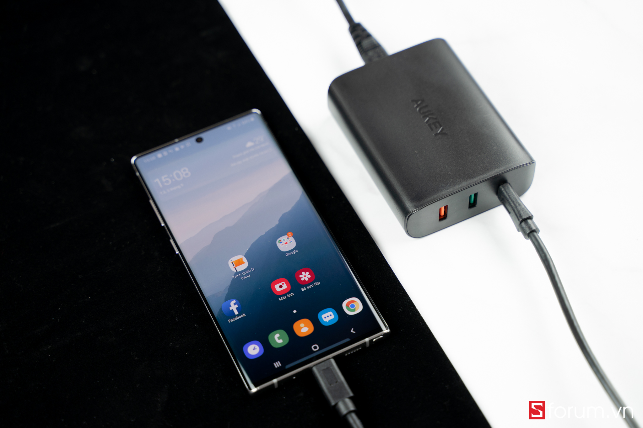 Sforum - Trang thông tin công nghệ mới nhất aukey-pA-y13-5 Mở hộp và trên tay adapter 74.5W Aukey, kết nối 3 cổng: USB-C PD, USB-A Aipower, USB-A QC3.0 