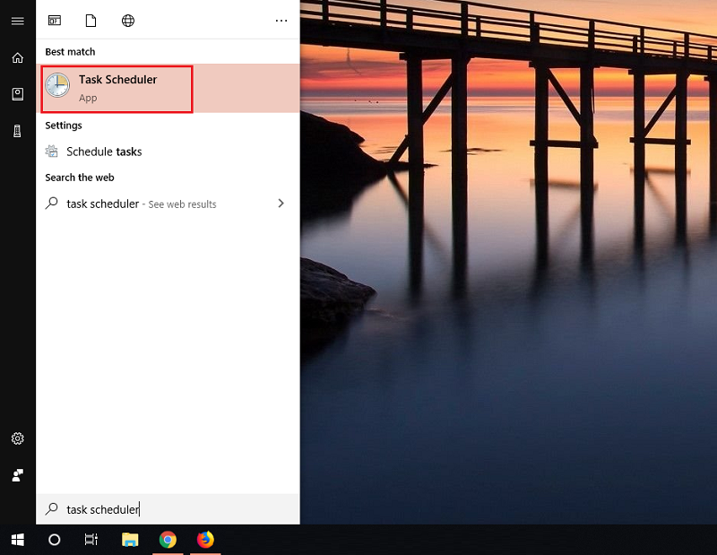 Mở cửa sổ Start sau đó nhập và chọn vào Task Scheduler để bật phần mềm này lên.