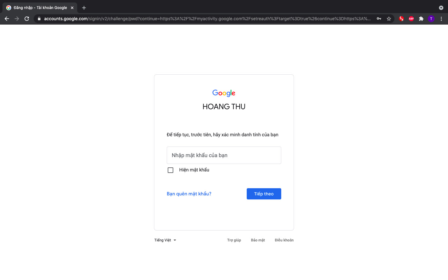 Cài đặt mật khẩu khi xem Lịch sử hoạt động Google cực nhanh