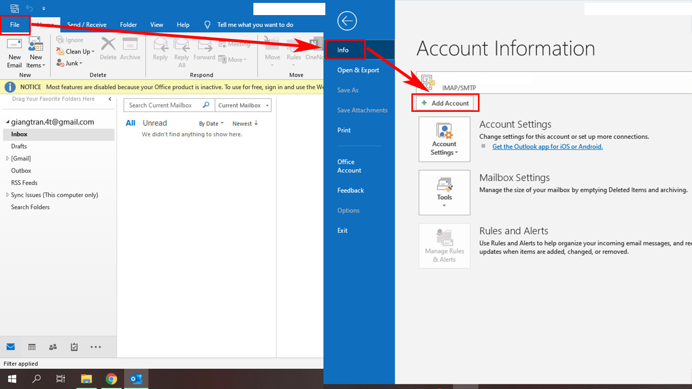 Nhấn chọn mục Add Account