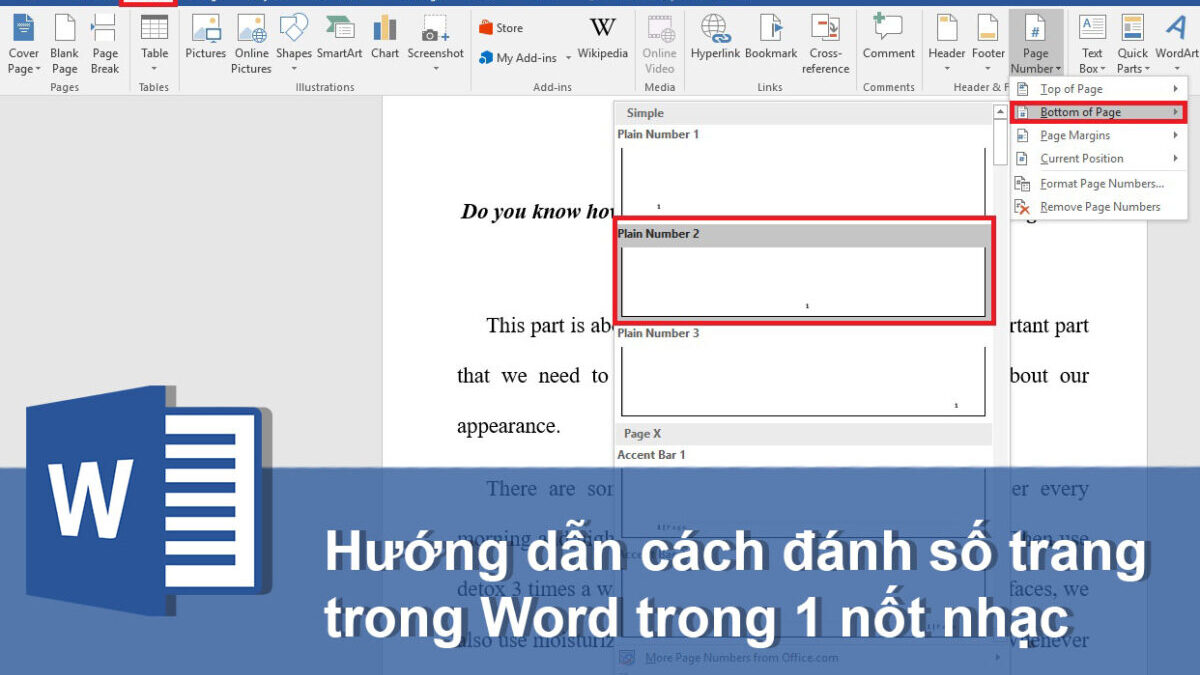 Có cách nào để đánh số trang trên đầu trang trong Word 2016 không? 
